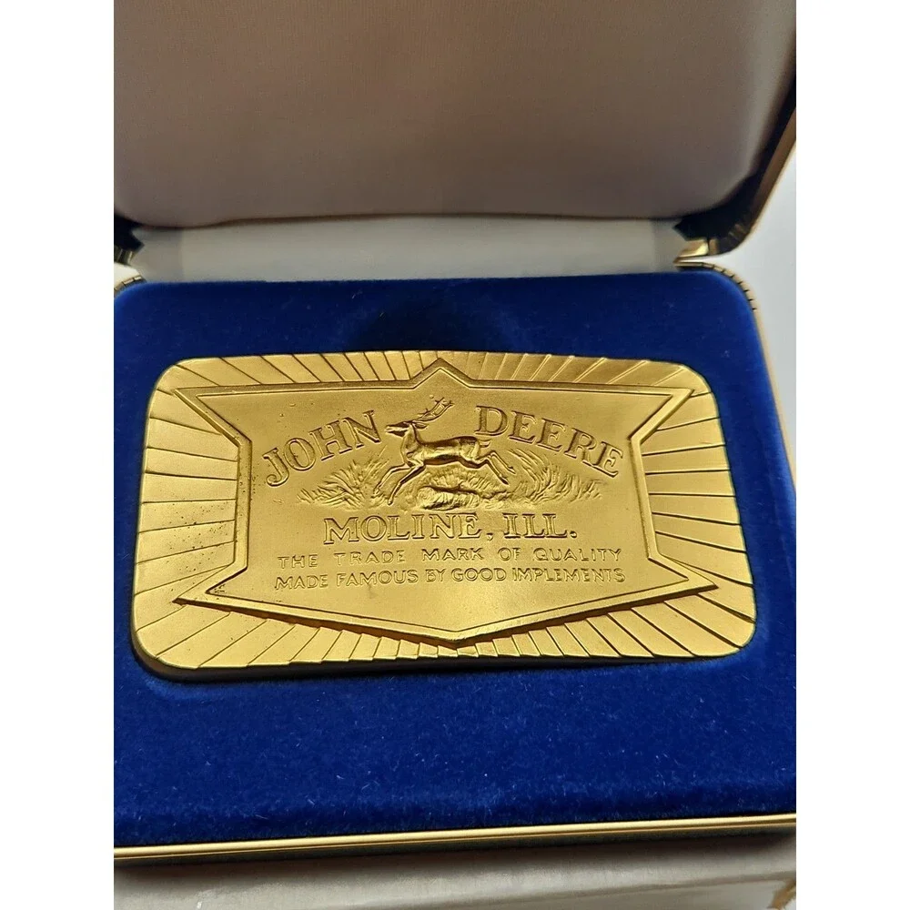 1984 JOHN DEERE Belt Buckle 1936 Historical Trademark 24-Carat Plated Limited